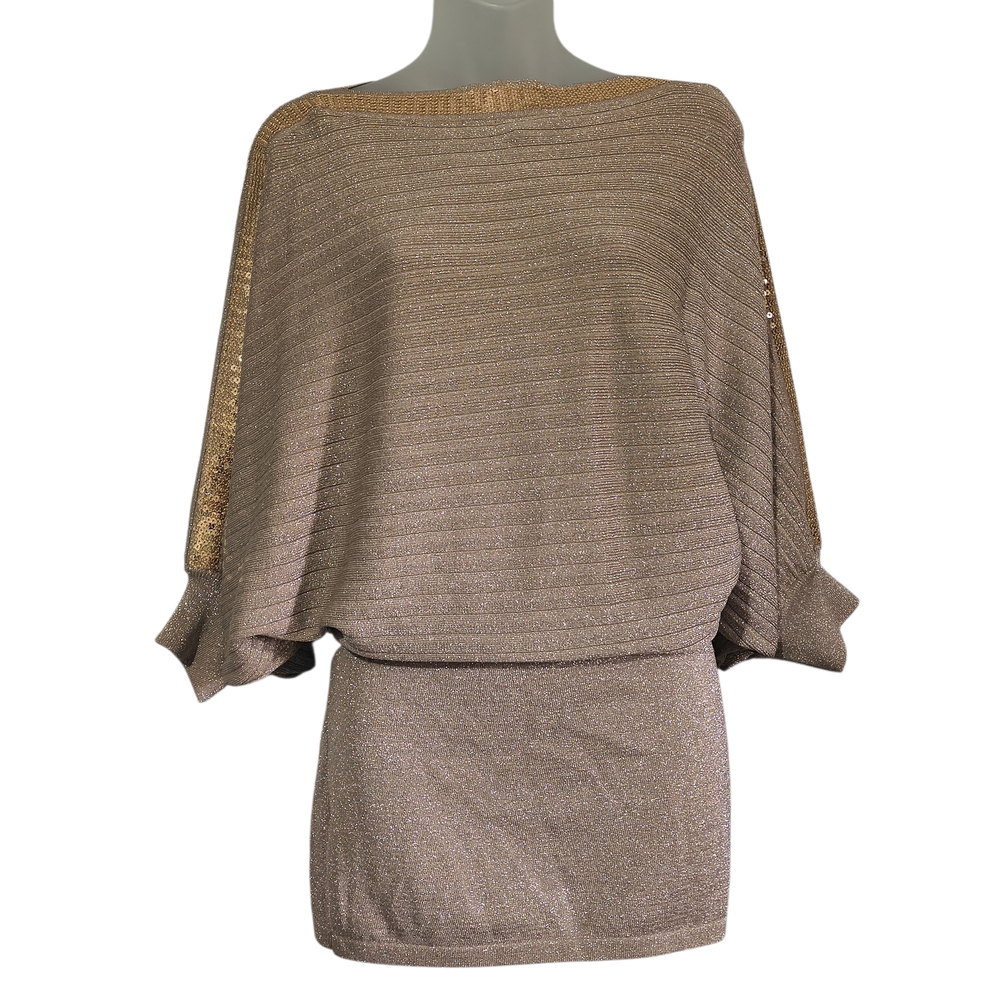 Chelsea & Theodore Medium Gold Metallic Sparkle Sequin Batwing Dress Holiday